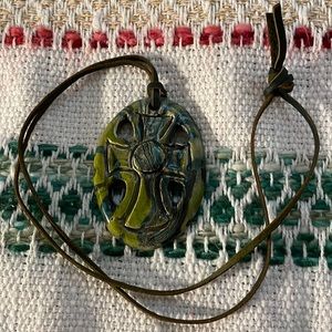 Large Statement handcrafted clay CROSS pendant on leather cord